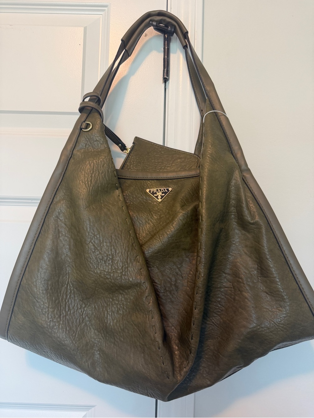 Large Olive Green Leather Shoulder Bag